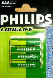 philips longlife batterijen aaa ( mini penlite ) 4 stuks in blister